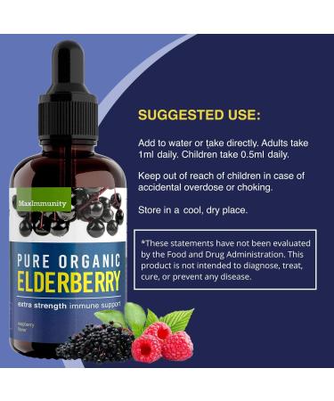 MaxImmunity Organic Elderberry Syrup - 30 Day Supply - Immune Support Liquid Drops - Sambucus Extract for Kids & Adults - Extra Strength (1 Pack) - Buy Online on GoSupps.com