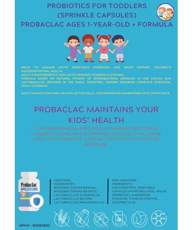 Probaclac Probiotics for toddlers are sprinkling capsules. Each capsule contains 2 billion active cells a multi-strain probiotic and a lactic ferment complex (5 strains). (40) - Buy Online on GoSupps.com