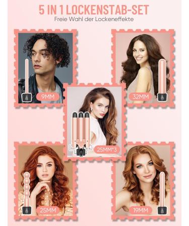 Buy Obvhnua 5-in-1 Curling Iron - 3 Barrel Wave Iron Adjustable Temp 80-230 C Fast Heating Automatic Shutdown - Includes Glove Comb & Clips | International Shipping - Buy Online on GoSupps.com