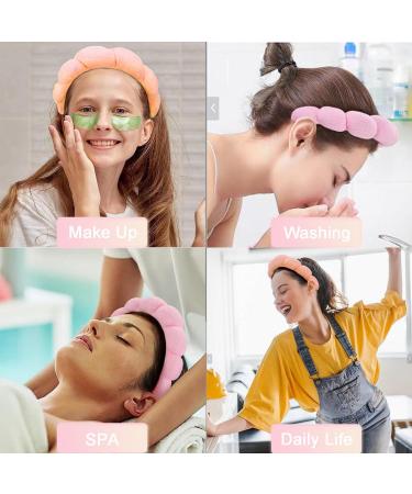 Spa Headband Set | Terry Cloth Headband for Women | Bubble Skincare Headbands | Face Wash Wristbands | Soft Puffy | Pink+Orange - Buy Online on GoSupps.com