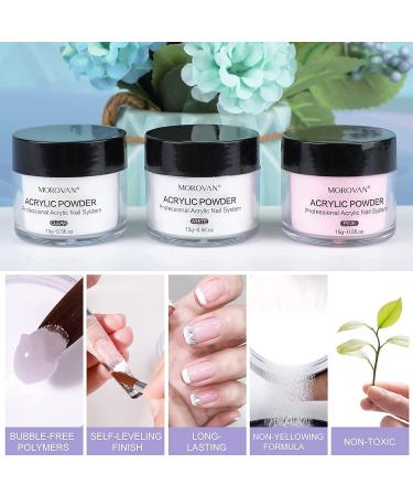 Morovan Acrylic Nail Kit - Acrylic Powder Colored Acrylic Powder Top Base Coat UV Builder Gel Nail Glue Glitter Powder Strip Glitter Sequins - Buy Online on GoSupps.com