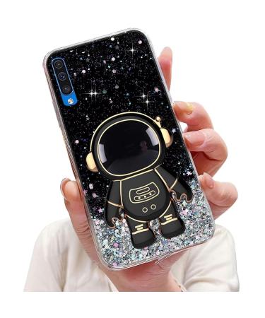 Tivenfezk Nadoli for Samsung Galaxy A50/A30S astronaut Hidden Stand Shell caricature glitter stand soft silicone bling transparent protective cover Samsung Galaxy A50/A30S black