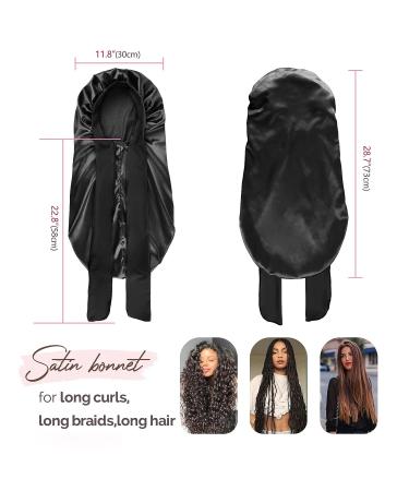 YANIBEST Silk Bonnet for Sleeping | Braid Bonnet for Long Hair | Tie Band Bonnet for Black Women | Curly Hair Locs | Large Black - Buy Online on GoSupps.com