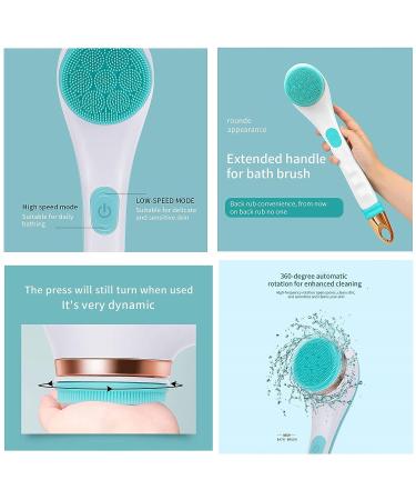 UDSMFU Electric Body Brush for Shower - 4-in-1 Rechargeable Silicone Back Scrubber & Exfoliator Set (Blue) - Buy Online on GoSupps.com