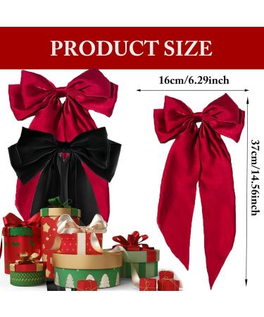 2 Pcs Big Hair bow Hair Bows for Women Bow Hair Clip Elegant Solid Color French Barrette Bows For Hair With Long Silky Satin Hair Barrettes Accessories Bow Hair Clips for Women Girl(Black+Red) - Buy Online on GoSupps.com