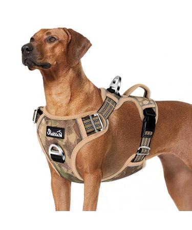 Eyin dog harness for large dogs adjustable breathable reflective padded and breathable breast dishes with handle and front bracket for daily training (camouflage l) l (neck: 42-60cm breast: 47-86cm) Tarngelb