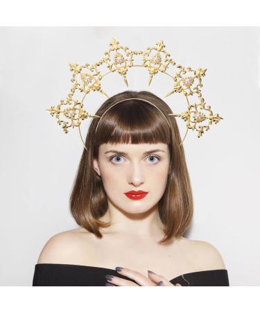 Lurrose Golden Crown Headband - Mary Goddess Tiaras for Weddings Halloween Costumes & Cosplay Parties | 33x25cm Headdress - Buy Online on GoSupps.com
