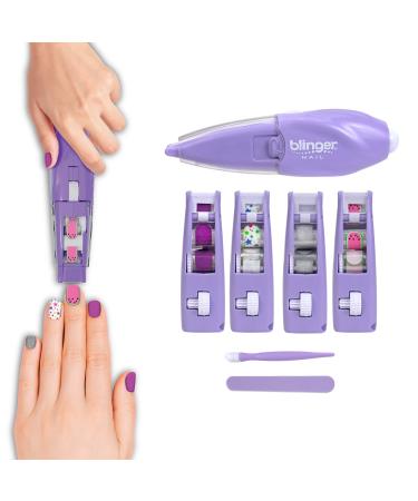 Blinger Ultimate Nail Wand Collection  Purple - Glam Your Nails with Sticker Sheets  1 Step Process  No Drying  No Waiting   Nail Art for School  Parties  Special Occasions  Everyday Use   Exclusive