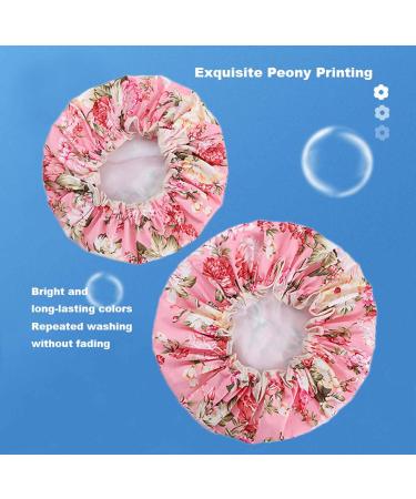Elastic Band Waterproof Shower Cap with Ruffled Edge - Peony Pattern | For Girls and Women - Buy Online on GoSupps.com