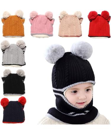 Crazy Bean Kids 3-in-1 Winter Hat and Scarf Set - Windproof Toddler Knitted Beanie (Black) - Buy Online on GoSupps.com