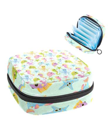 GIAPB Period Bag Sanitary Napkin Storage Bag Period Pouch Travel Makeup Bag Cartoon Starfish and Fish Color2490