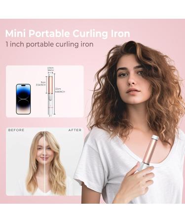 Dual Voltage Curling Iron 1 Inch - Portable Mini Travel Curling Iron 110-240V with Anti-Scalding Cover & Fast Heating | Perfect for Short Hair - Includes Storage Bag (White Gold - Buy Online on GoSupps.com