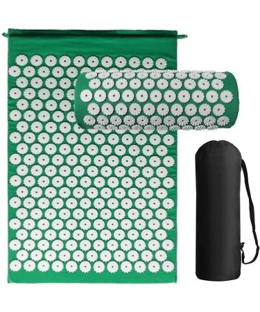 Generise Acupressure Mat and Pillow Set for Men & Women - Pain Relief for Back, Neck, and Muscles - Includes Travel Bag - Green with White Spikes - Buy Online on GoSupps.com