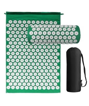 Acupressure Mat Generise Accupressure Body Mat and Pillow Set for Men & Women - Back Neck and Muscle Pain Relief - Includes Travel Bag with Adjustable Strap (Green with White Spikes)