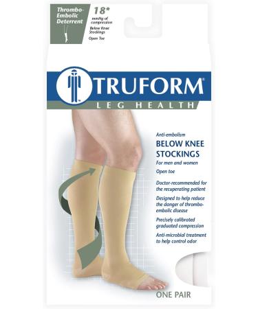 Truform 18mmHg Compression Surgical Stockings for Men and Women - Knee High Open Toe - White - Large - 1 Pair - Buy Online on GoSupps.com