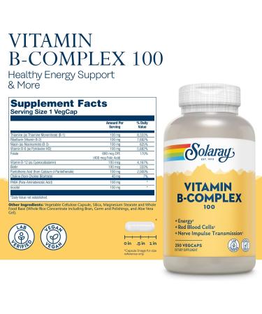 Solaray B-Complex 100 with Aloe Vera - 250 VegCaps for Energy & Wellness - Buy Online on GoSupps.com