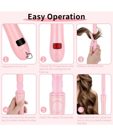 Automatic 1-Inch Curling Iron - Easy to Use Adjustable Temp 100-230 C Rapid Heating | Perfect Gift for Daughters & Lovers - Pink - Buy Online on GoSupps.com