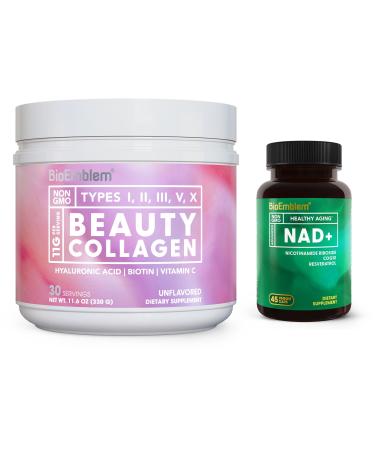 BioEmblem Beauty Collagen - 11G Hydrolyzed Multi-Collagen Peptides & NAD+ Supplement