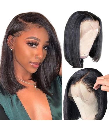 Bob Wig Human Hair 13x4 Lace Front Wigs Human Hair Pre Plucked with Baby Hair 180% Density Short Bob Wigs for Women Straight Bob Frontal Wigs Human Hair Natural Black (12inch Short Wigs) 12 Inch