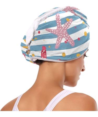 Starfish Blue Striped Hair Towel 2 Pack - Super Absorbent Quick Dry Hair Turbans for Women & Girls - Buy Online on GoSupps.com
