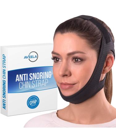 Anti Snoring Chin Strap for CPAP Users | Multiple Sizes for Men or Women | Easy to Use | Comfortable | Two Adjustable Straps | Anti Snore Device by Aveela | Snore Reduction + Anti-Dry Mouth