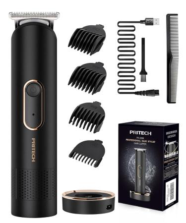 PRITECH Body Trimmer for Men Beard Trimmer for Men Rechargeable Shavers for Men Electric Razor for Men Cordless Hair Clippers Waterproof Body Trimmer with Standing Recharge Dock(Black)