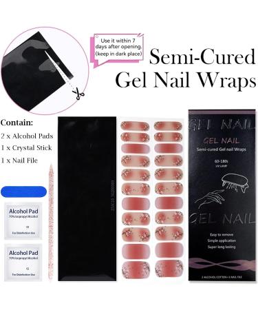 Semi Cured Gel Nail Polish Strips 22Pcs Gel Nail Stickers Nail Wraps Soft Self-Adhesive Gel Nail Stickers French Flower Gradient Gel Nail Strips - UV/LED Lamp Required Gradient Flower - Buy Online on GoSupps.com