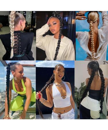 Leeven 34 Inch Synthetic Braid Ponytail Extension | Natural Black/Chocolate Brown Hair Pieces | DIY Slick Ponytail | Hair Tie Included | Pack of 1 - Buy Online on GoSupps.com