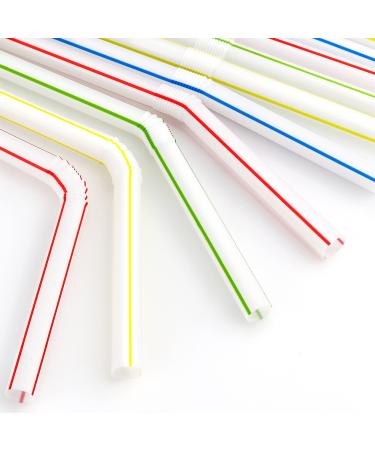 200 Bendable Disposable Drinking Straws - Flexible Straws - Bendy Straws Disposable - Plastic Straws Bendable - Classic Straws - Straws disposable- Straws Drinking Plastic Stripes