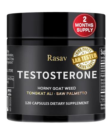 Rasav Horny Goat Weed and Tongkat Ali Supplement for Men, Testosterone Booster Supplement for Men, Male Enhancing Supplements, Supports Muscle Growth, Strength, Energy and Stamina, 120 Capsules