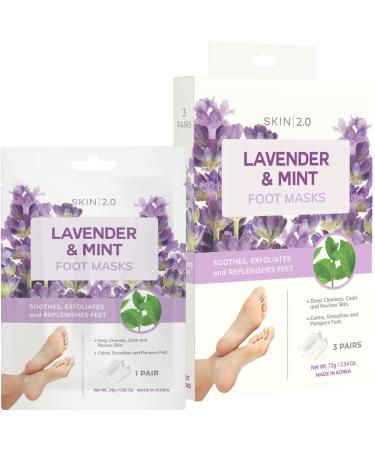 Skin 2.0 Lavender and Mint Foot Masks Moisturizing Socks - Relieves Swollen & Aching Feet  Removes Unwanted Odor  Relaxing Foot Mask - Cruelty Free Korean Skincare For All Skin Types - 3 Pairs