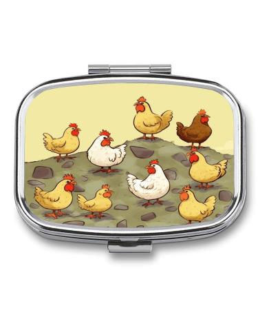 Pill Box A Brood of Chickens Print 2 Compartment Medicine Pill Case Pill Organizer Decorative Metal Portable Pill Box for Pocket Or Purse