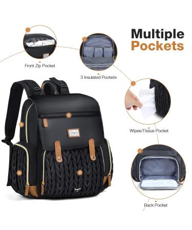 Tonyee Baby Diaper Backpack - Large Multifunctional Diaper Bag with Portable Changing Pad & Pacifier Holder for Moms & Dads - Stylish Black - Buy Online on GoSupps.com