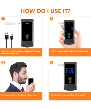 LAMJAD Breathalyzer D900 Digital LED Screen USB Charger Professional Alcohol Tester Breathalyzer with 8 mouthpieces semiconductor sensors - Buy Online on GoSupps.com
