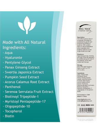 FEG Max Eyebrow Enhancer Growth Treatment Serum - Lengthen and Thicken Eyebrows - Non-irritating Brow Serum | 6ml - Buy Online on GoSupps.com