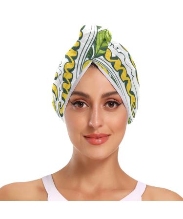 Hello Summer Lemon Hair Towel 2 Pack Super Absorbent Hair Drying Towel Quick Dry Hair Turbans Head Towel with Button Twisty Wrap for Women Girls