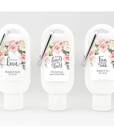Personalized Sunscreen with Carabiner SPF 30 Custom Sunscreen for Wedding Favors Party Favors Garden Wedding Pink Rose Favor Bridal Shower Favors Bachelorette Gift (Set of 12)