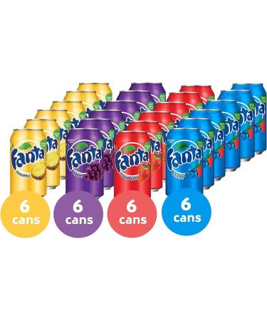 VEIOK American Drinks Variety - USA Fanta Four Flavours - Berry Pineapple Grape & Strawberry - 6 Cans of Each Flavour (24 Total) (355ml)Q - Buy Online on GoSupps.com