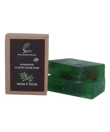 SVATV Handcrafted Soap With Natural Soothing Herbs Of NEEM & TULSI For Men And Women - Exfoliating Bar Traditional Ayurvedic Herbal Soap For All Skin Type - 125g X 2 250g Neem & Tulsi 4.41 Ounce (Pack of 2)
