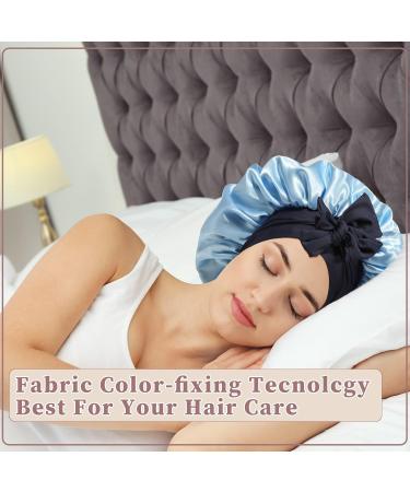 Welrog Satin Hair Hood for Women - Double-Sided Silk Bonnet | Hair Protection & Sleep Hood in Blue/Royal Blue - Buy Online on GoSupps.com