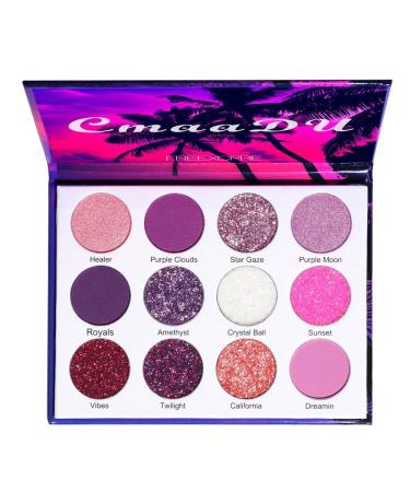 UOCK Purple Matte Shimmer Eyeshadow Palette | 12 Colors, High Pigment & Long-Lasting Glitter | Waterproof Pink Multi-Color Makeup - Buy Online on GoSupps.com