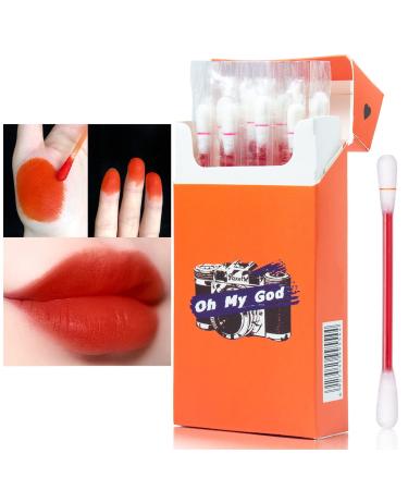 PASNOWFU 20 Pcs/Set of Tattoo Lipstick  Cotton Swab Lipstick  Tattoo Lip Stain Tattoo Lipstick Cotton Swab  Durable Waterproof Liquid Non-Stick Lipstick  Easy to Carry(Color : Orange red)