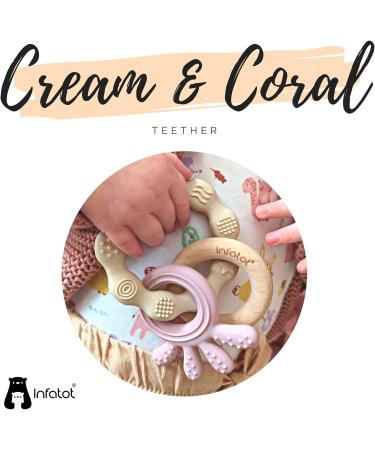 Infatot MultiTexture Teething Toys for Baby | Silicone Teethers 0-6 Months | Baby Essentials | Baby Shower Gifts | Cream & Coral - Buy Online on GoSupps.com