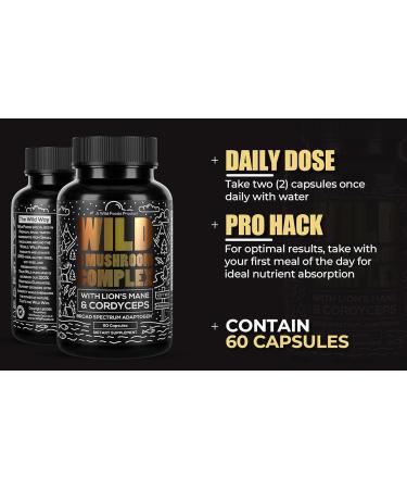 Wild Foods Premium Mushroom Complex Supplement - 8 Organic Mushrooms with Lions Mane, Immune Support & Energy Boost - 60 Capsules - Buy Online on GoSupps.com