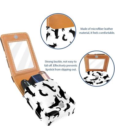 Buy Cute Cat Leather Lipstick Organizer with Mirror - Mini Lip Gloss Holder Bag for Travel - Buy Online on GoSupps.com