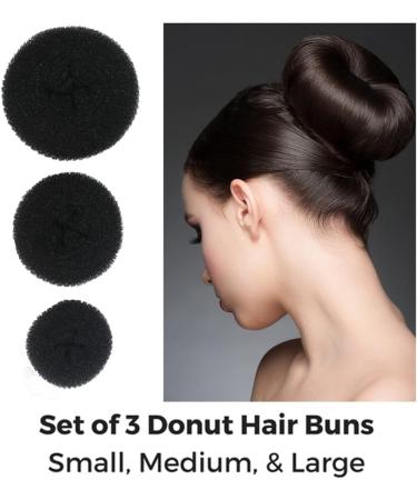 Styla Hair 3 Piece Donut Hair Bun Maker (1 Small 1 Medium 1 Large) Black - Buy Online on GoSupps.com