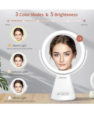Lighted Makeup Vanity Mirror | Double-Sided 1x/10x Magnifying Mirror with Adjustable Brightness and Standing Height | 360 Rotation, Touch Sensor, AC Adapter - 3 Colors - Buy Online on GoSupps.com