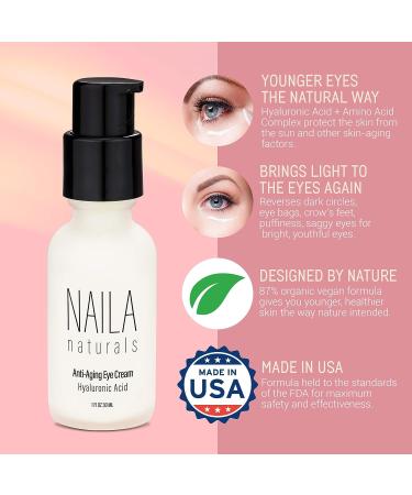 Naila Naturals Anti Aging Eye Cream - Organic Eye Firming & Wrinkle Cream for Dark Circles, Puffiness, and Bags - Made in USA - Buy Online on GoSupps.com