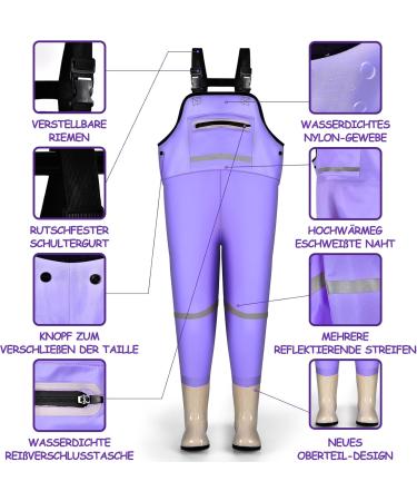 Jonrryin Children's Fishing Waders - Waterproof Adjustable Straps Slip-Proof Boots Sizes 32 Purple - Buy Online on GoSupps.com