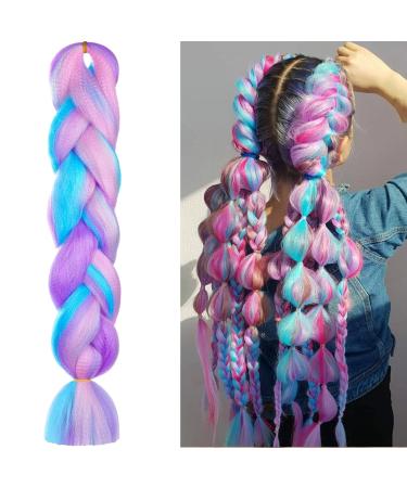 Benaewa Hair Braids Extensions Coloured Braiding Wig for Kids Women 4 Tone Mermaid Hair